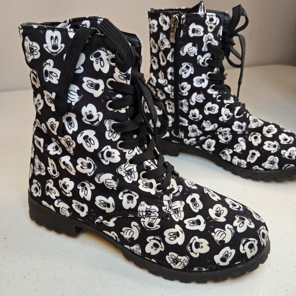 DISNEY Mickey Mouse Combat Boots Womens Size 8 Black White HOT TOPIC RETRO - Picture 2 of 9